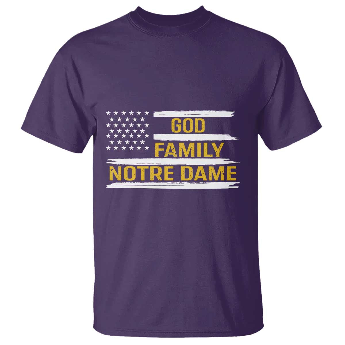 God Family Notre Dame T Shirt Indiana Fighting Irish Patriotic American Flag TS02 Purple Print Your Wear