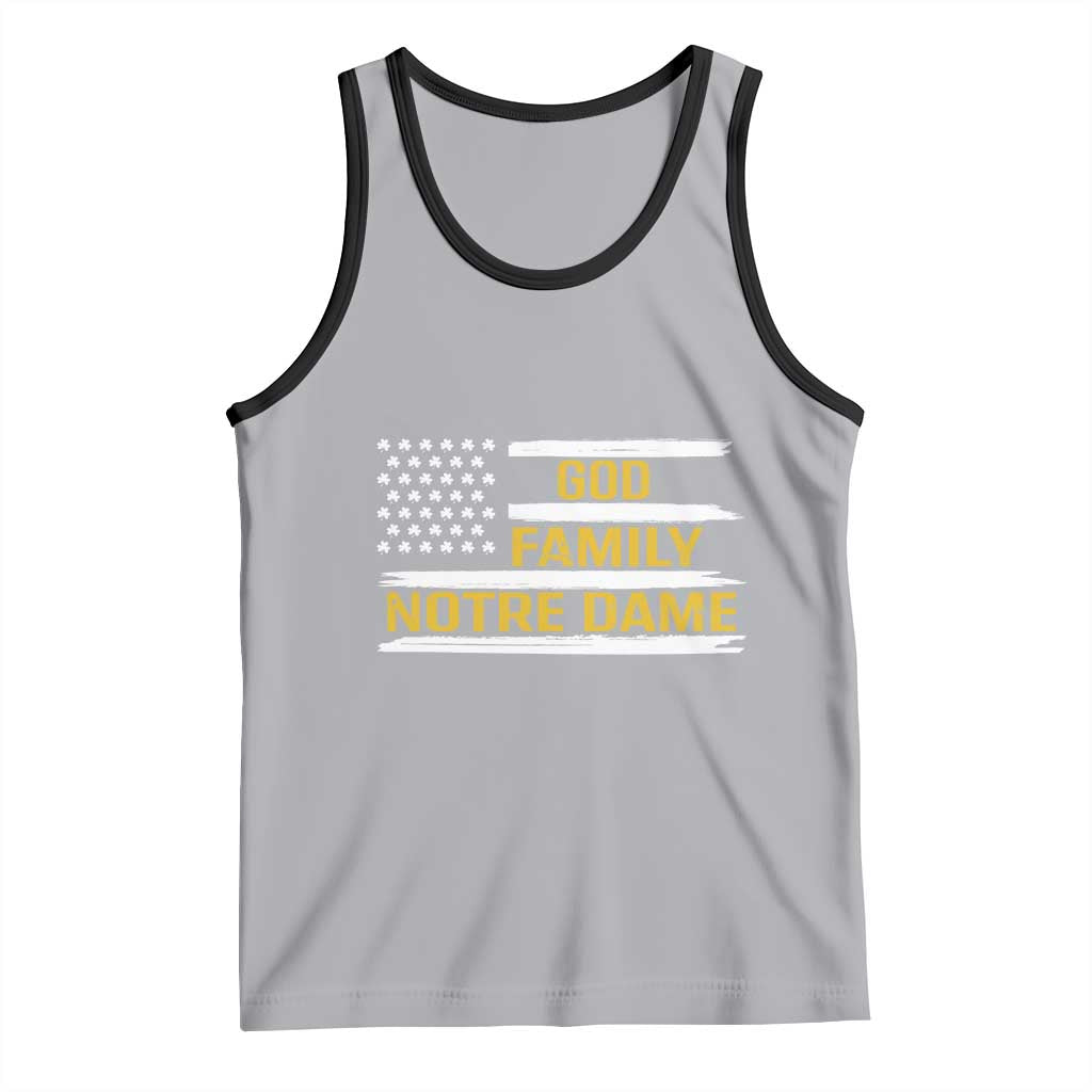 God Family Notre Dame Tank Top Indiana Fighting Irish Shamrock American Flag TS02 Athletic Heather Black Print Your Wear