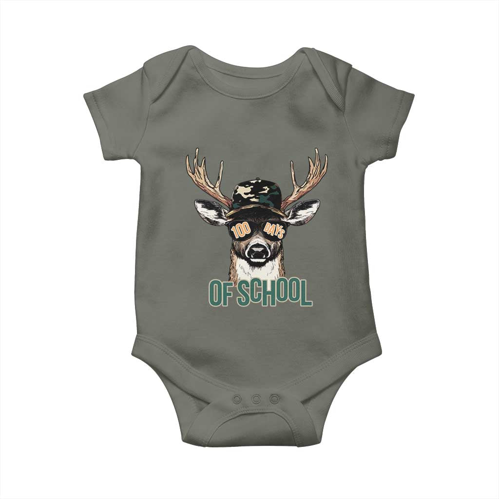 Bucked' 100 Days Of School Baby Onesie Deer Student Boy Girls 100th Day TS02 Military Green Print Your Wear