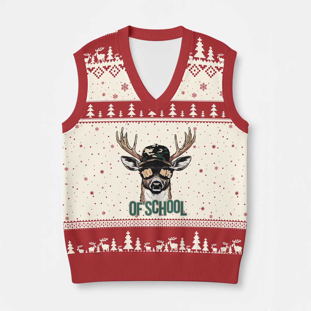 Bucked' 100 Days Of School V-Neck Knit Sweater Vest Deer Student Boy Girls 100th Day TS02 Beige Red Print Your Wear