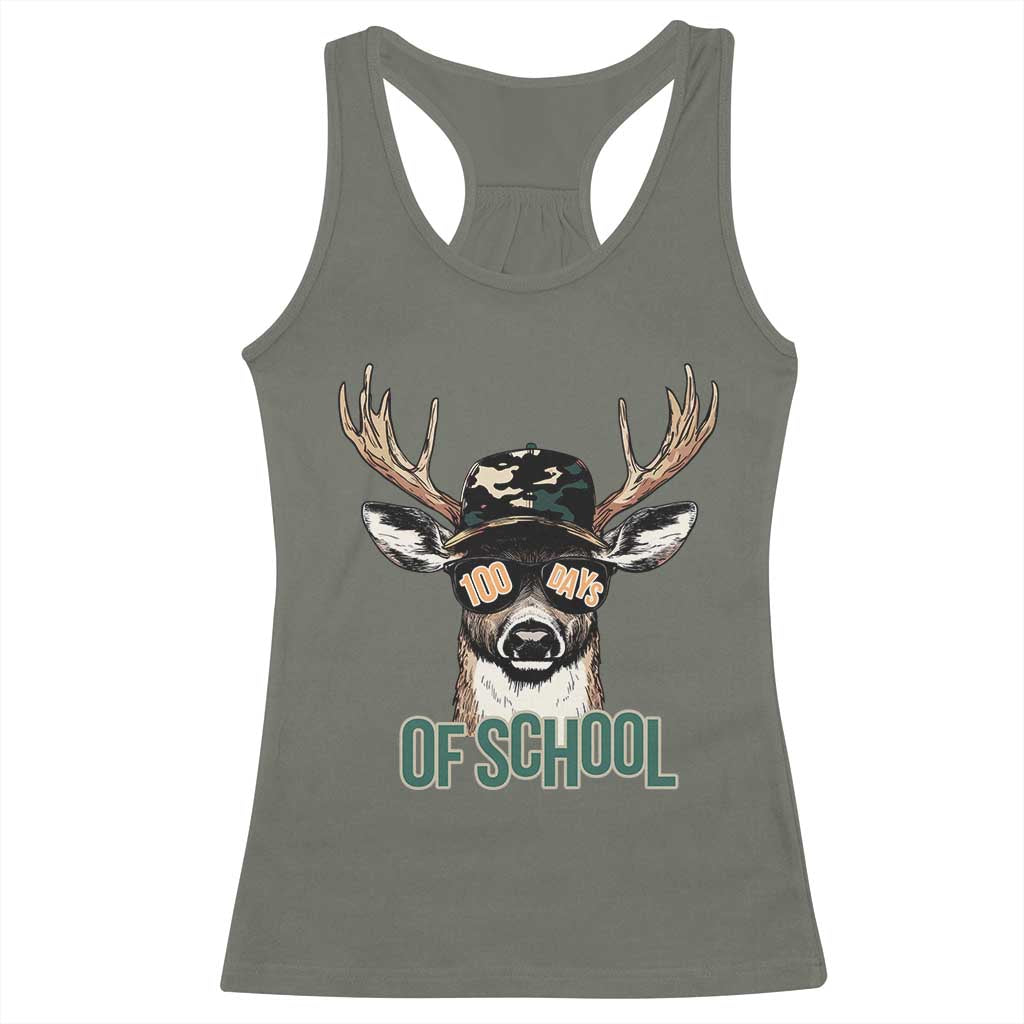 Bucked' 100 Days Of School Racerback Tank Top Deer Student Boy Girls 100th Day TS02 Military Green Print Your Wear