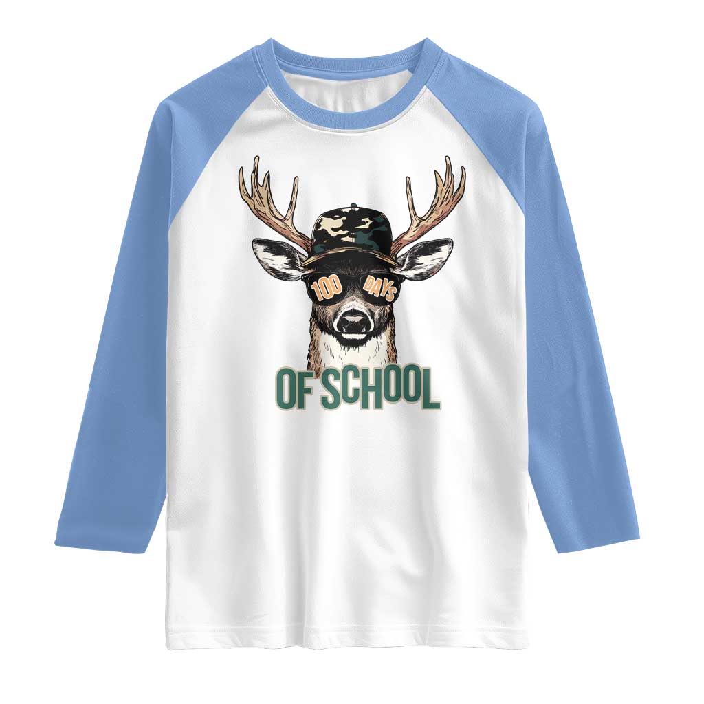 Bucked' 100 Days Of School Raglan Shirt Deer Student Boy Girls 100th Day TS02 White Carolina Blue Print Your Wear