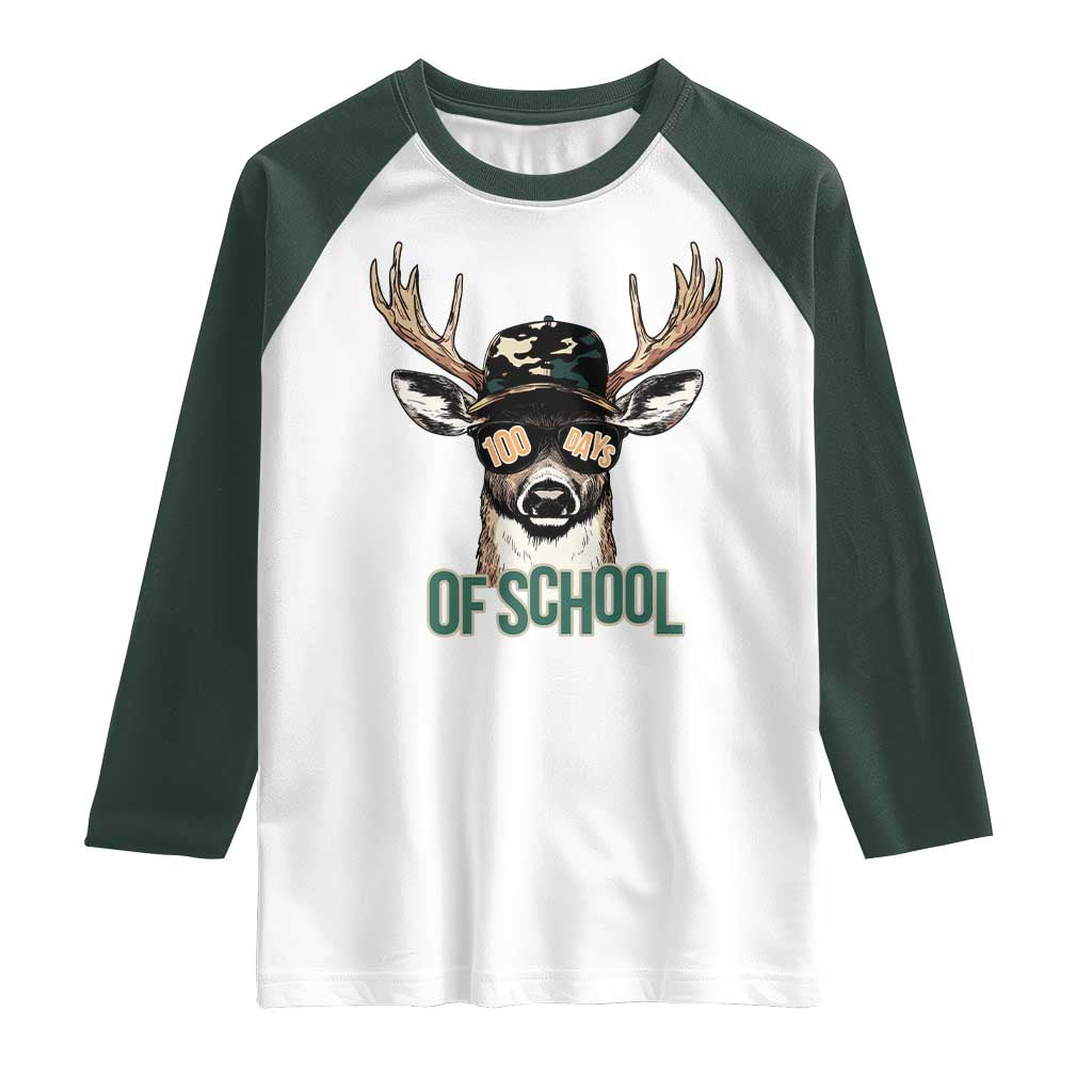 Bucked' 100 Days Of School Raglan Shirt Deer Student Boy Girls 100th Day TS02 White Dark Forest Green Print Your Wear