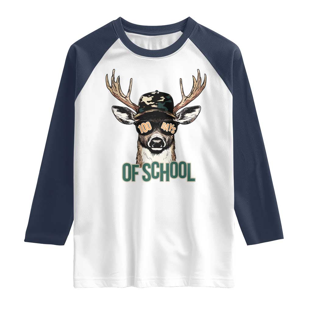 Bucked' 100 Days Of School Raglan Shirt Deer Student Boy Girls 100th Day TS02 White Navy Print Your Wear