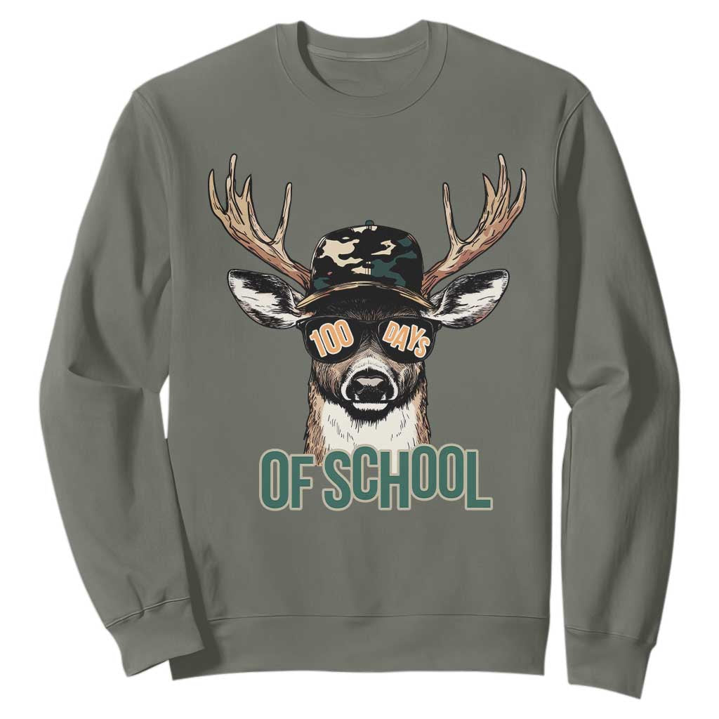 Bucked' 100 Days Of School Sweatshirt Deer Student Boy Girls 100th Day TS02 Military Green Print Your Wear