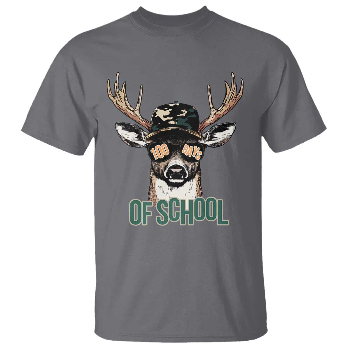 Bucked' 100 Days Of School T Shirt Deer Student Boy Girls 100th Day TS02 Charcoal Print Your Wear