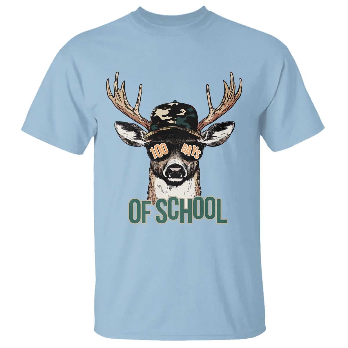Bucked' 100 Days Of School T Shirt Deer Student Boy Girls 100th Day TS02 Light Blue Print Your Wear