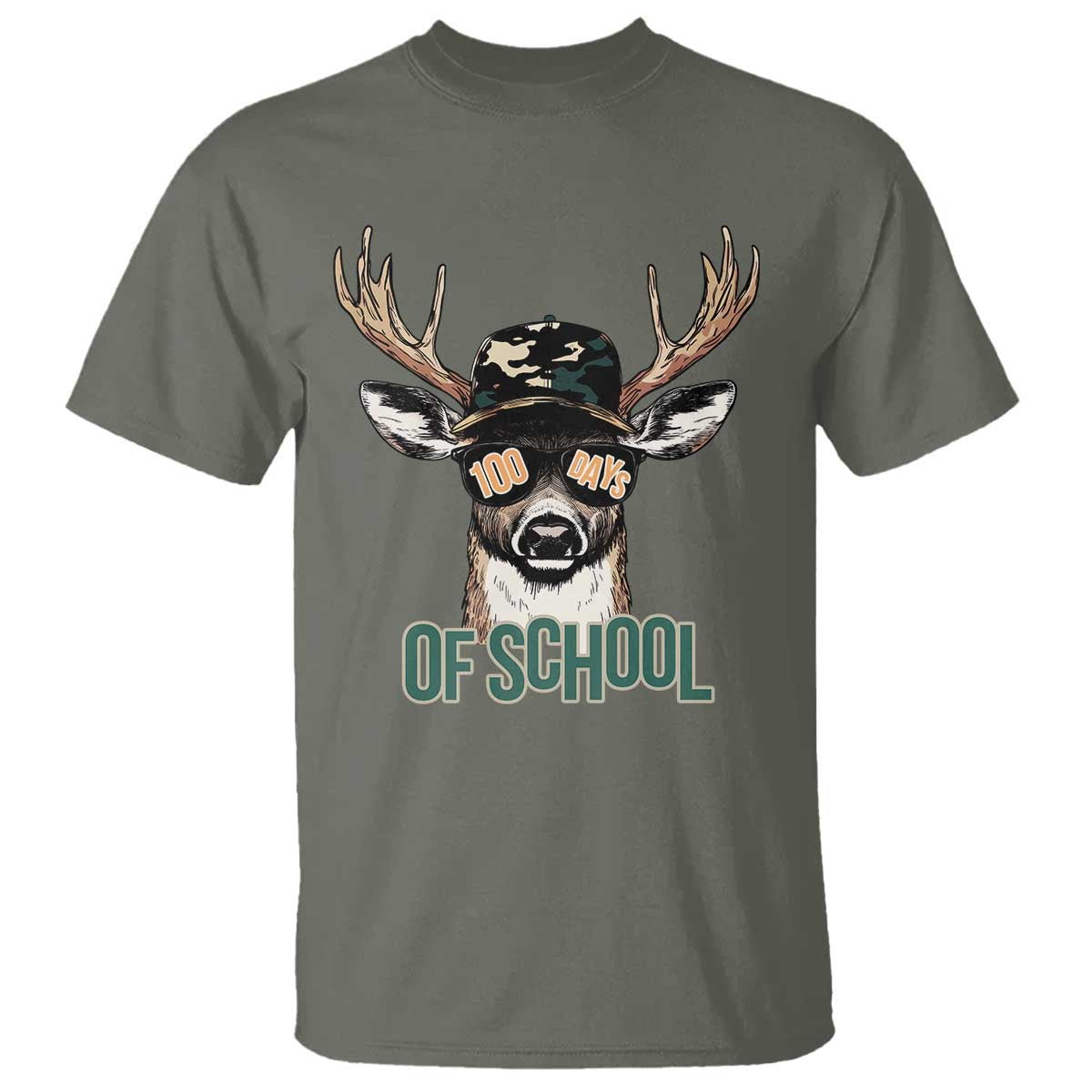 Bucked' 100 Days Of School T Shirt Deer Student Boy Girls 100th Day TS02 Military Green Print Your Wear