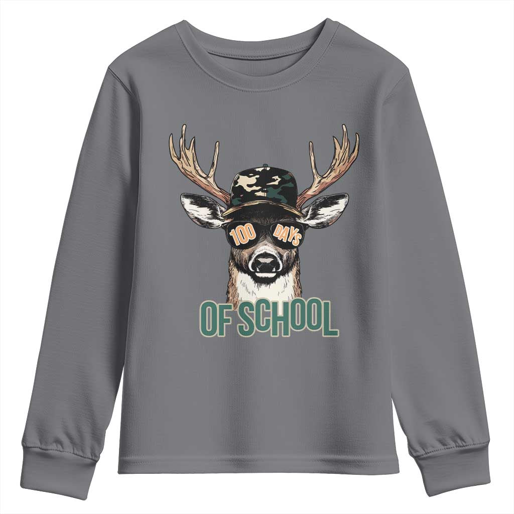 Bucked' 100 Days Of School Youth Sweatshirt Deer Student Boy Girls 100th Day TS02 Charcoal Print Your Wear