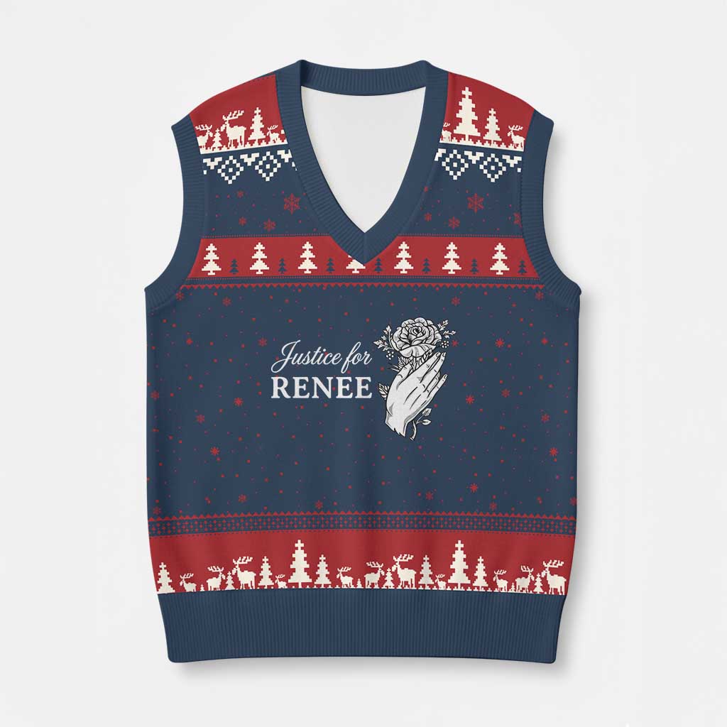 Justice for Renee V-Neck Knit Sweater Vest Floral Rose Memorial Minneapolis Jane 8 2026 Tribute TS02 Navy Red Print Your Wear