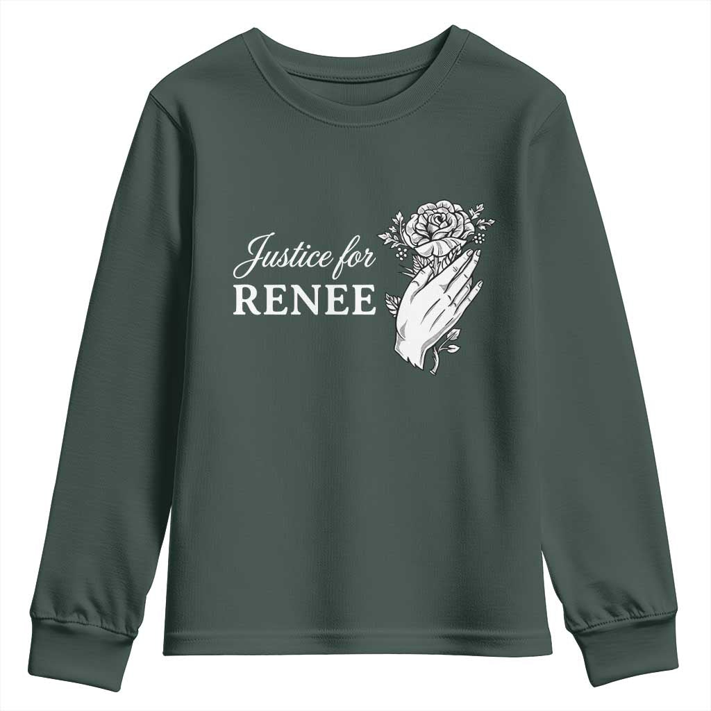 Justice for Renee Youth Sweatshirt Floral Rose Memorial Minneapolis Jane 8 2026 Tribute TS02 Dark Forest Green Print Your Wear