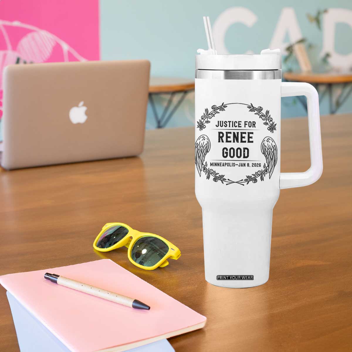 Justice for Renee Good Tumbler With Handle Minneapolis January 8 2026 Tribute Memorial Wreath TS02 Print Your Wear