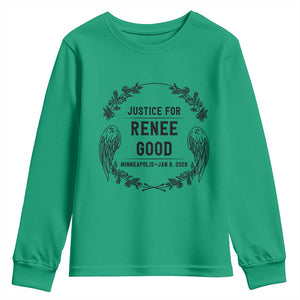 Justice for Renee Good Youth Sweatshirt Minneapolis January 8 2026 Tribute Memorial Wreath TS02 Irish Green Print Your Wear