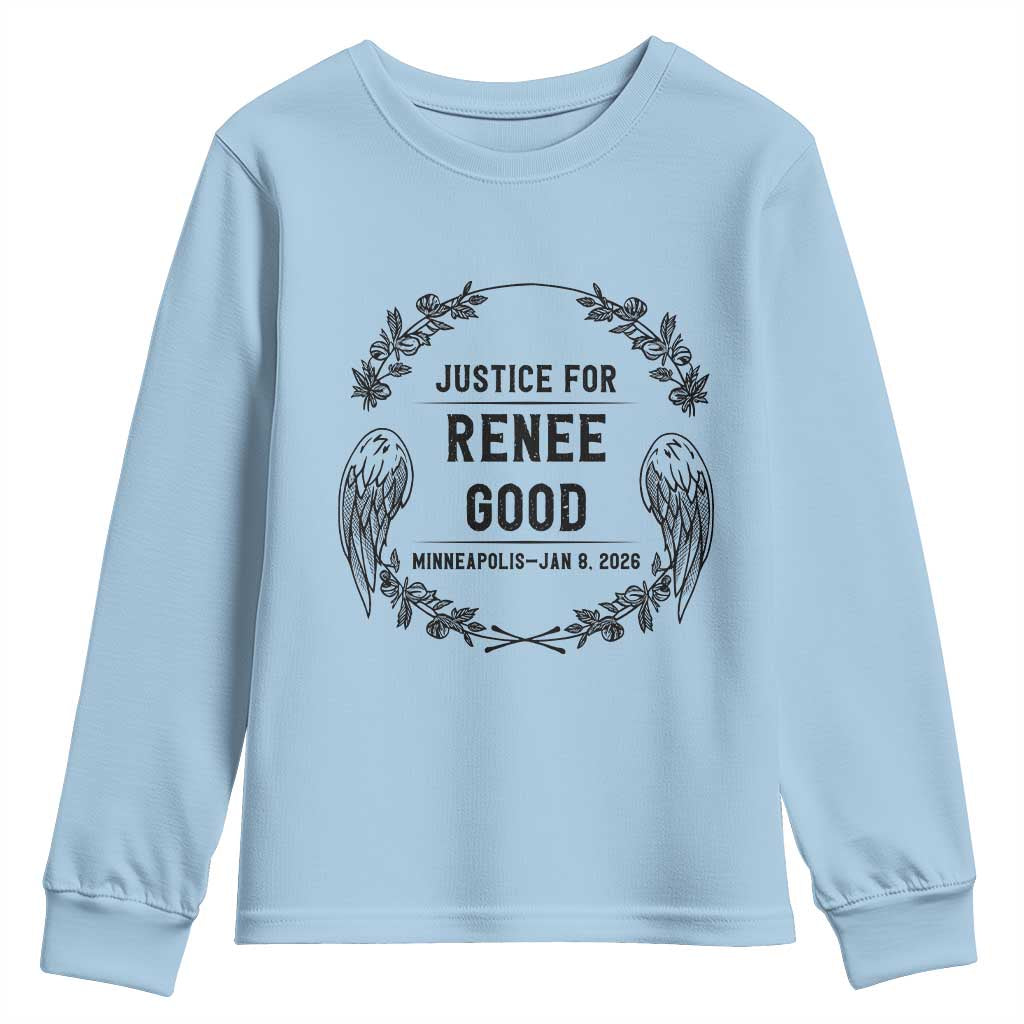 Justice for Renee Good Youth Sweatshirt Minneapolis January 8 2026 Tribute Memorial Wreath TS02 Light Blue Print Your Wear