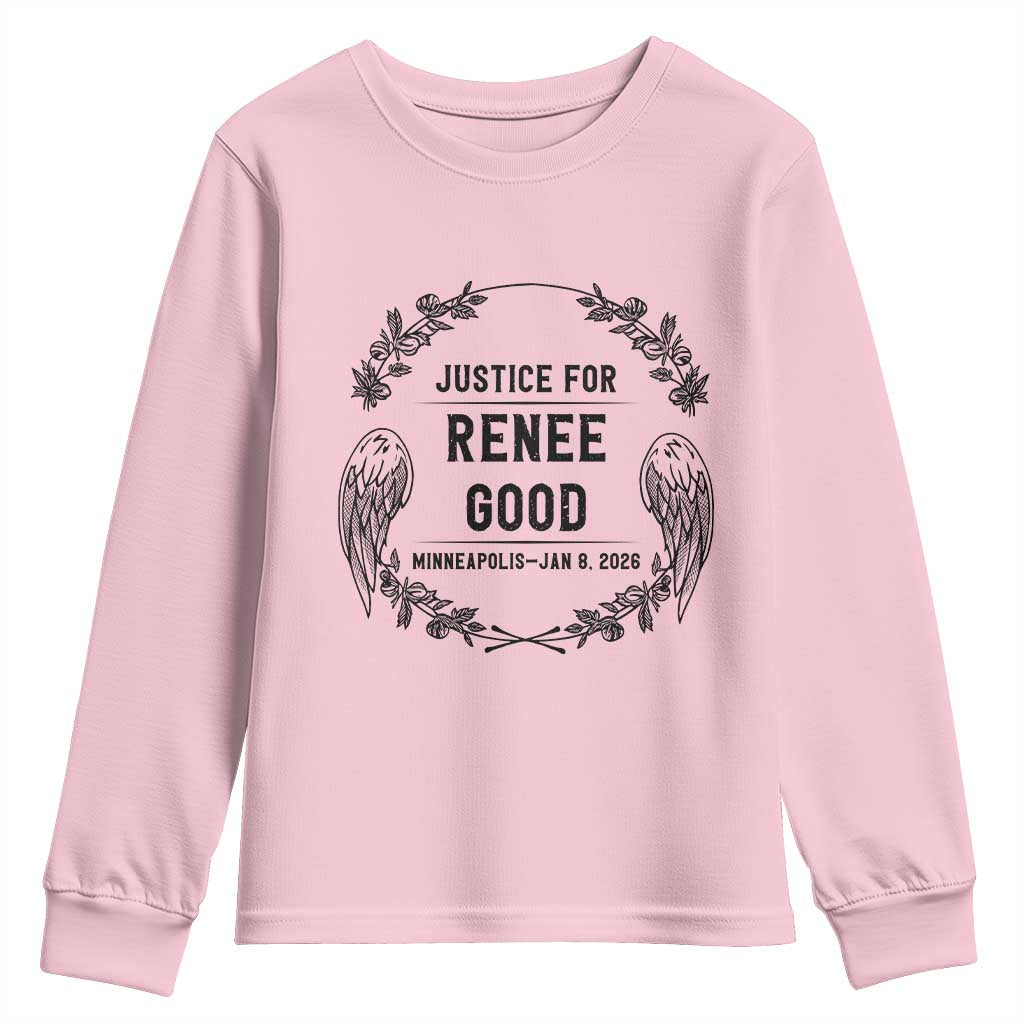 Justice for Renee Good Youth Sweatshirt Minneapolis January 8 2026 Tribute Memorial Wreath TS02 Light Pink Print Your Wear