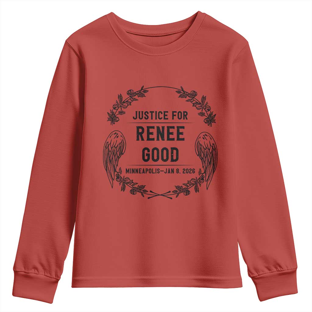 Justice for Renee Good Youth Sweatshirt Minneapolis January 8 2026 Tribute Memorial Wreath TS02 Red Print Your Wear