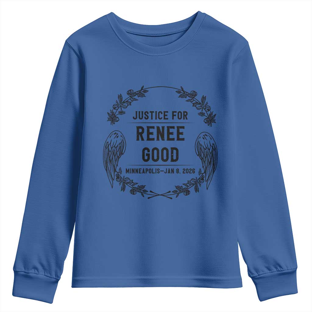 Justice for Renee Good Youth Sweatshirt Minneapolis January 8 2026 Tribute Memorial Wreath TS02 Royal Blue Print Your Wear
