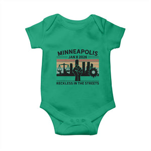 Minneapolis January 8 2026 Justice Movement Baby Onesie Reckless in the Streets Protest TS02 Irish Green Print Your Wear
