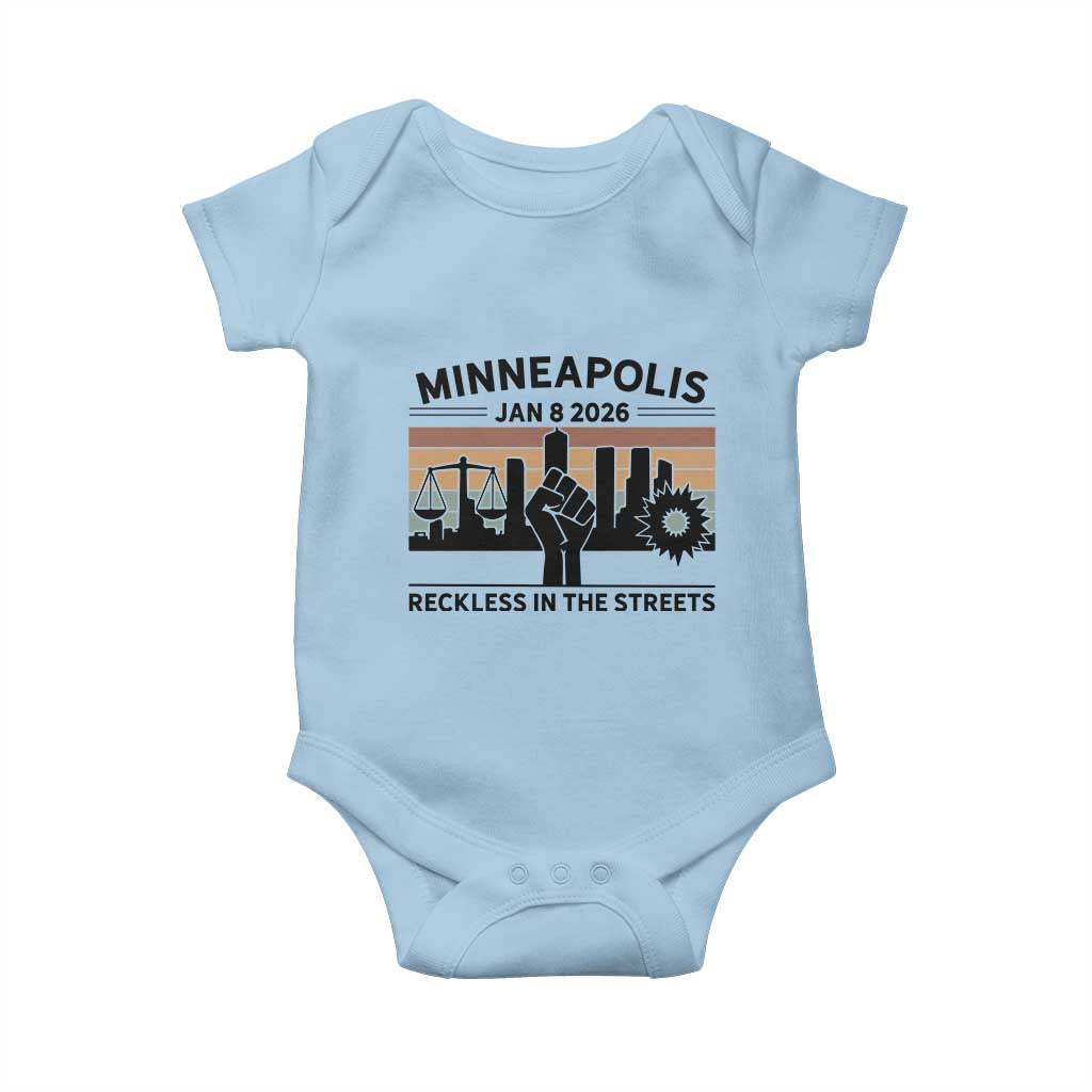Minneapolis January 8 2026 Justice Movement Baby Onesie Reckless in the Streets Protest TS02 Light Blue Print Your Wear