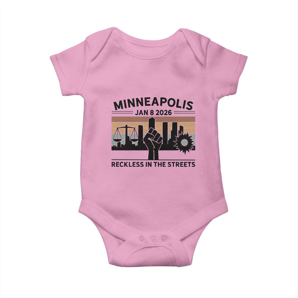 Minneapolis January 8 2026 Justice Movement Baby Onesie Reckless in the Streets Protest TS02 Light Pink Print Your Wear