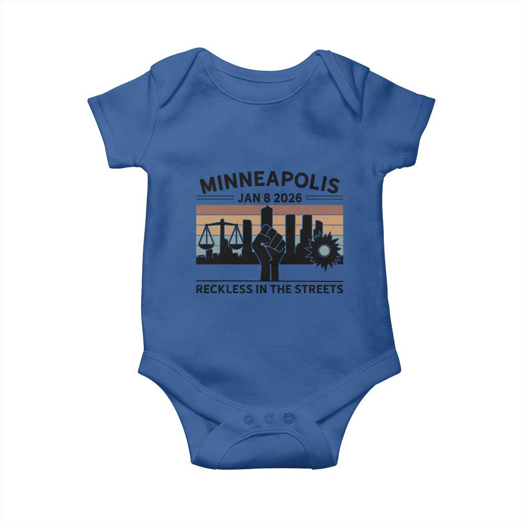 Minneapolis January 8 2026 Justice Movement Baby Onesie Reckless in the Streets Protest TS02 Royal Blue Print Your Wear
