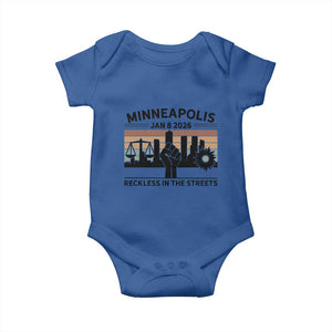 Minneapolis January 8 2026 Justice Movement Baby Onesie Reckless in the Streets Protest TS02 Royal Blue Print Your Wear
