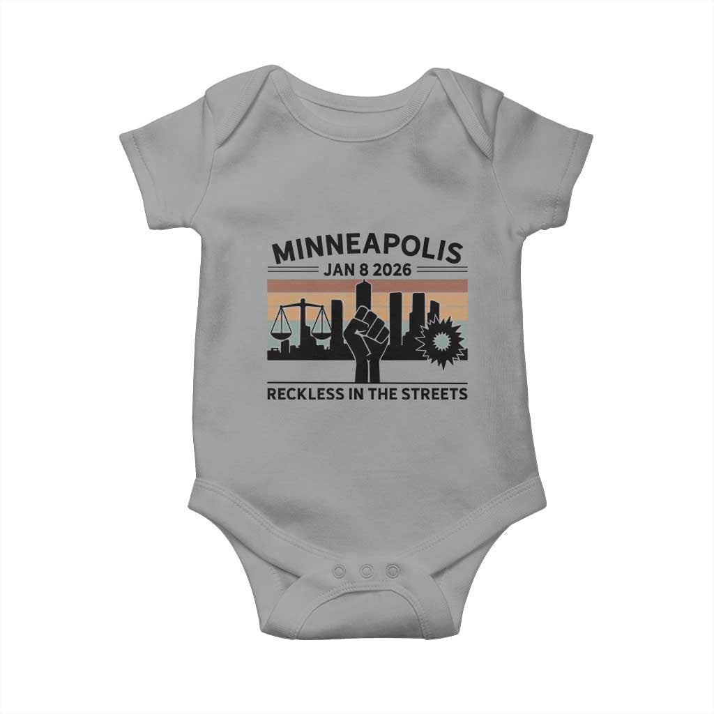 Minneapolis January 8 2026 Justice Movement Baby Onesie Reckless in the Streets Protest TS02 Sport Gray Print Your Wear