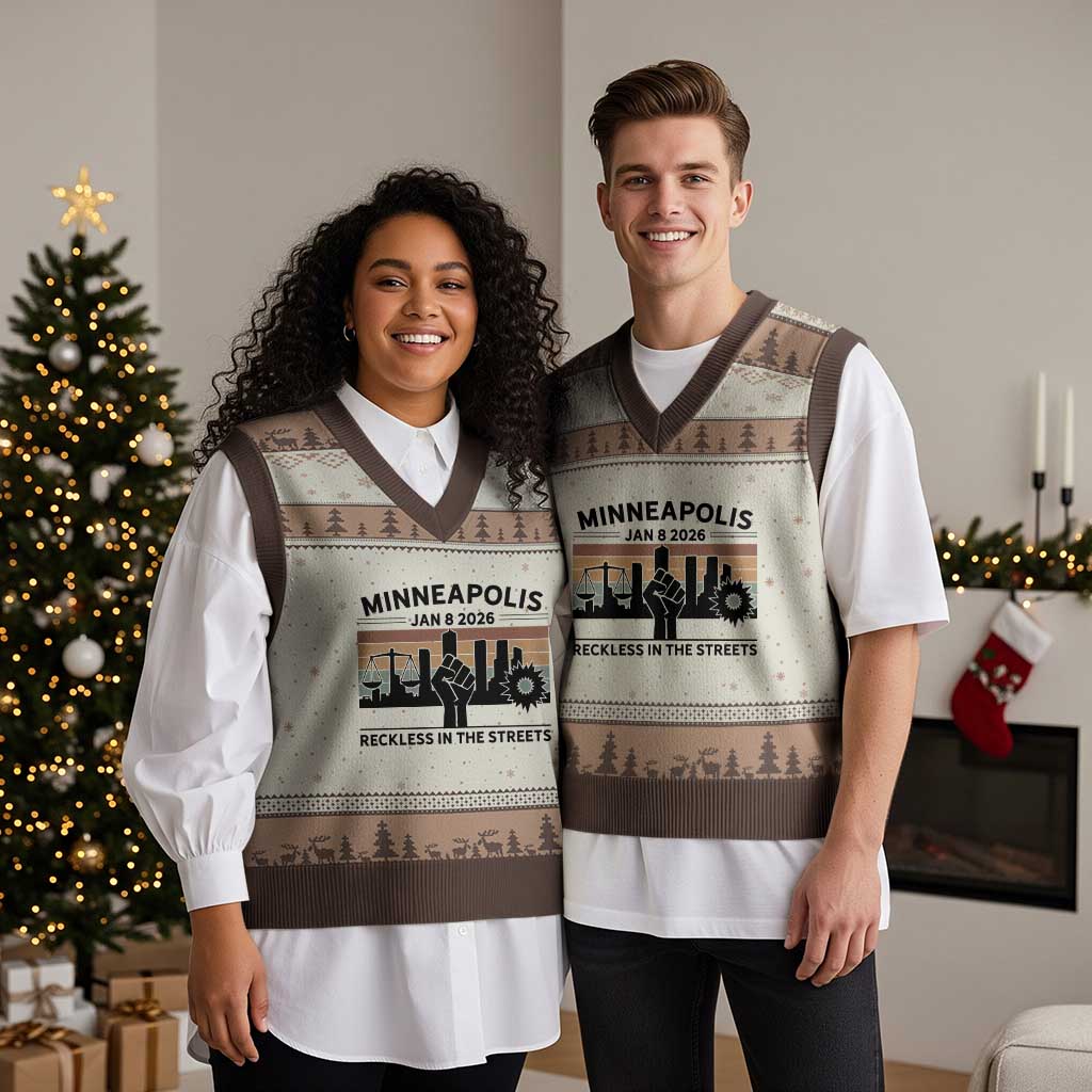 Minneapolis January 8 2026 Justice Movement V-Neck Knit Sweater Vest Reckless in the Streets Protest TS02 Mocha Mousse Print Your Wear