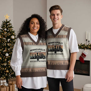 Minneapolis January 8 2026 Justice Movement V-Neck Knit Sweater Vest Reckless in the Streets Protest TS02 Mocha Mousse Print Your Wear
