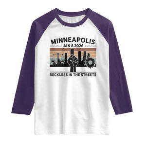 Minneapolis January 8 2026 Justice Movement Raglan Shirt Reckless in the Streets Protest TS02 White Purple Print Your Wear