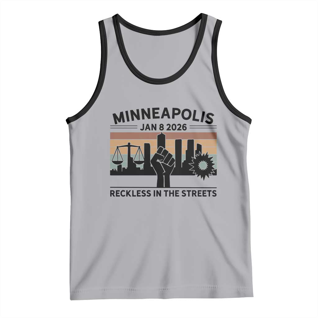Minneapolis January 8 2026 Justice Movement Tank Top Reckless in the Streets Protest TS02 Athletic Heather Black Print Your Wear