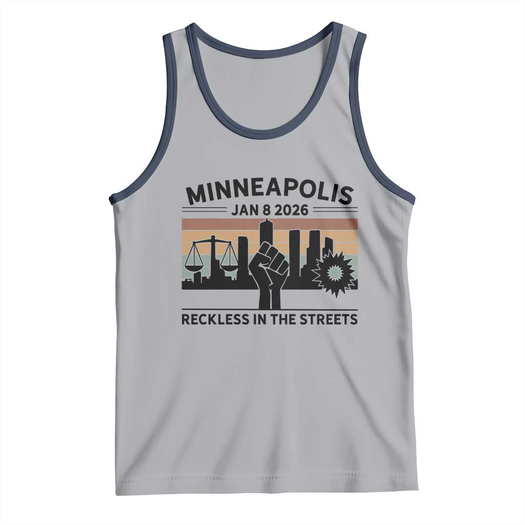 Minneapolis January 8 2026 Justice Movement Tank Top Reckless in the Streets Protest TS02 Athletic Heather Navy Print Your Wear