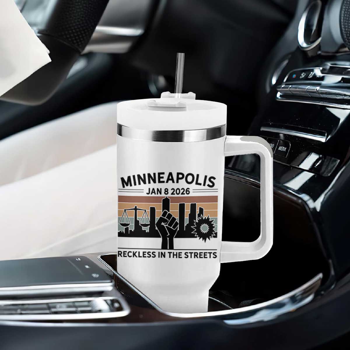 Minneapolis January 8 2026 Justice Movement Tumbler With Handle Reckless in the Streets Protest TS02 Print Your Wear