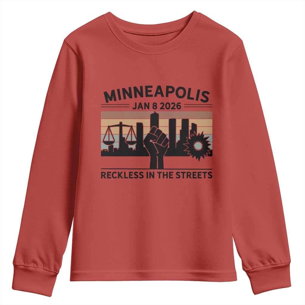 Minneapolis January 8 2026 Justice Movement Youth Sweatshirt Reckless in the Streets Protest TS02 Red Print Your Wear