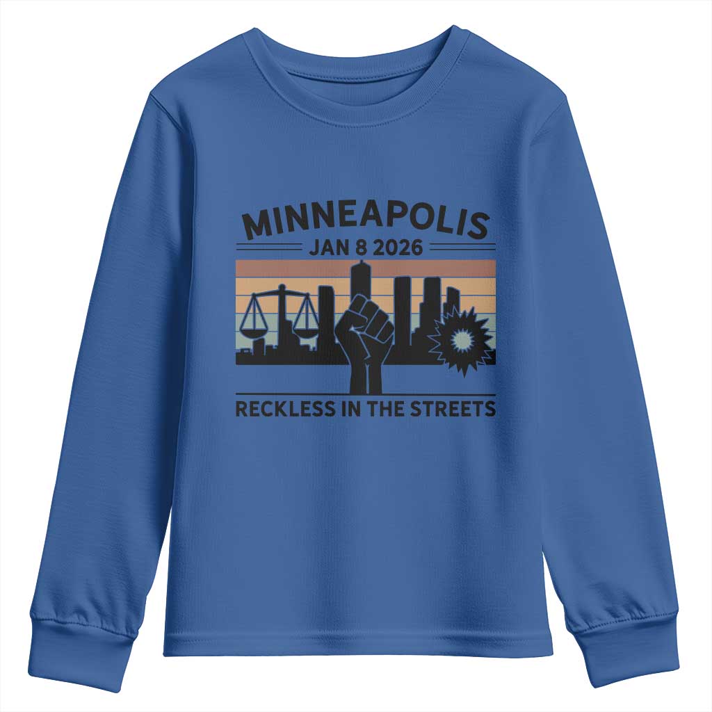 Minneapolis January 8 2026 Justice Movement Youth Sweatshirt Reckless in the Streets Protest TS02 Royal Blue Print Your Wear