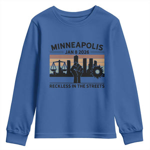Minneapolis January 8 2026 Justice Movement Youth Sweatshirt Reckless in the Streets Protest TS02 Royal Blue Print Your Wear