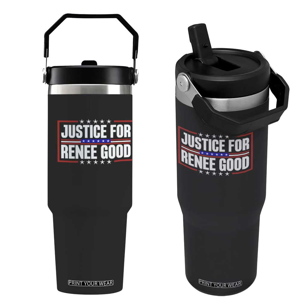 Justice for Renee Good Patriotic Flip Straw Tumbler Minneapolis Jan 8 2026 Memorial Red White and Blue TS02 One Size: 30 oz Black Print Your Wear
