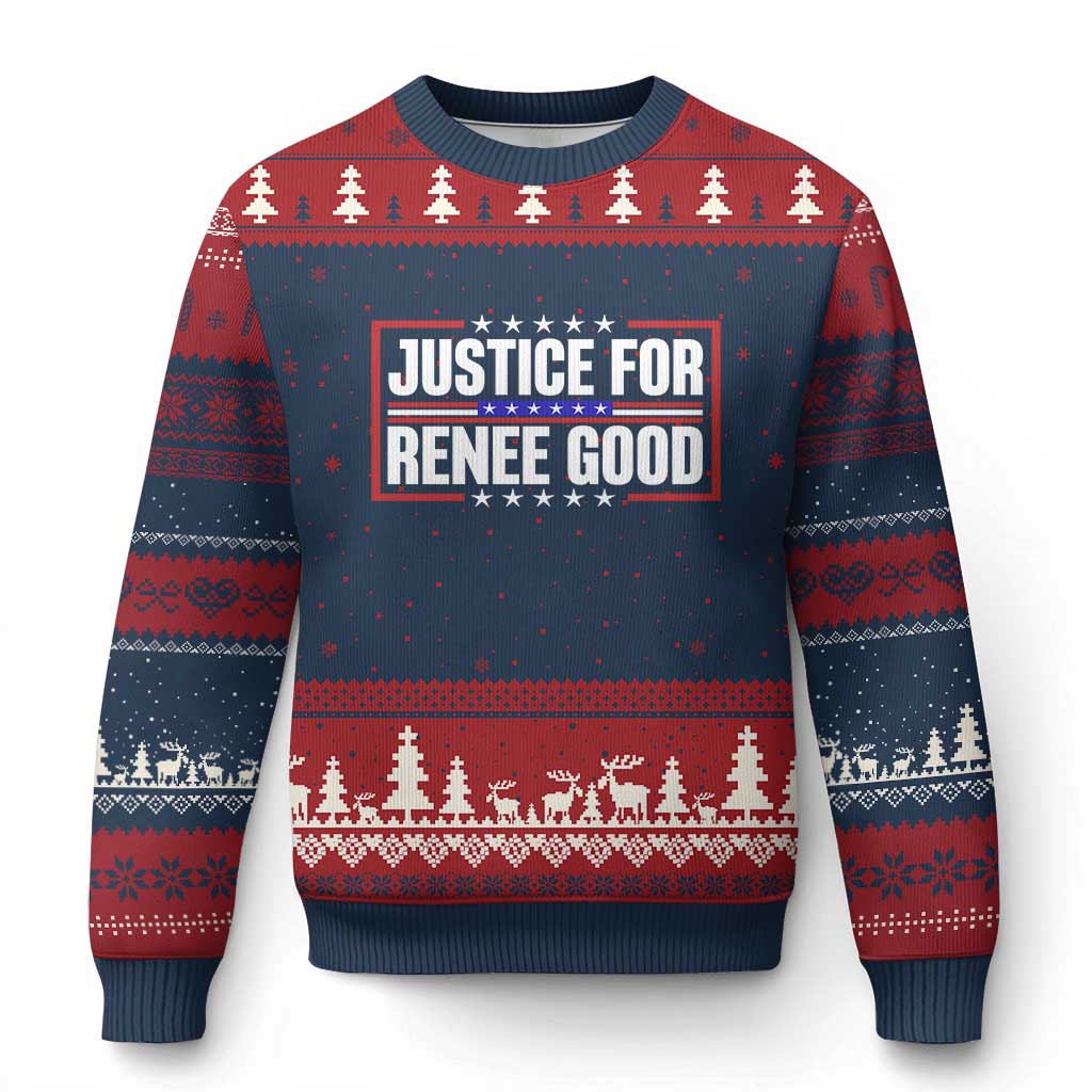 Justice for Renee Good Patriotic Ugly Christmas Sweater Minneapolis Jan 8 2026 Memorial Red White and Blue TS02 Navy Red Print Your Wear