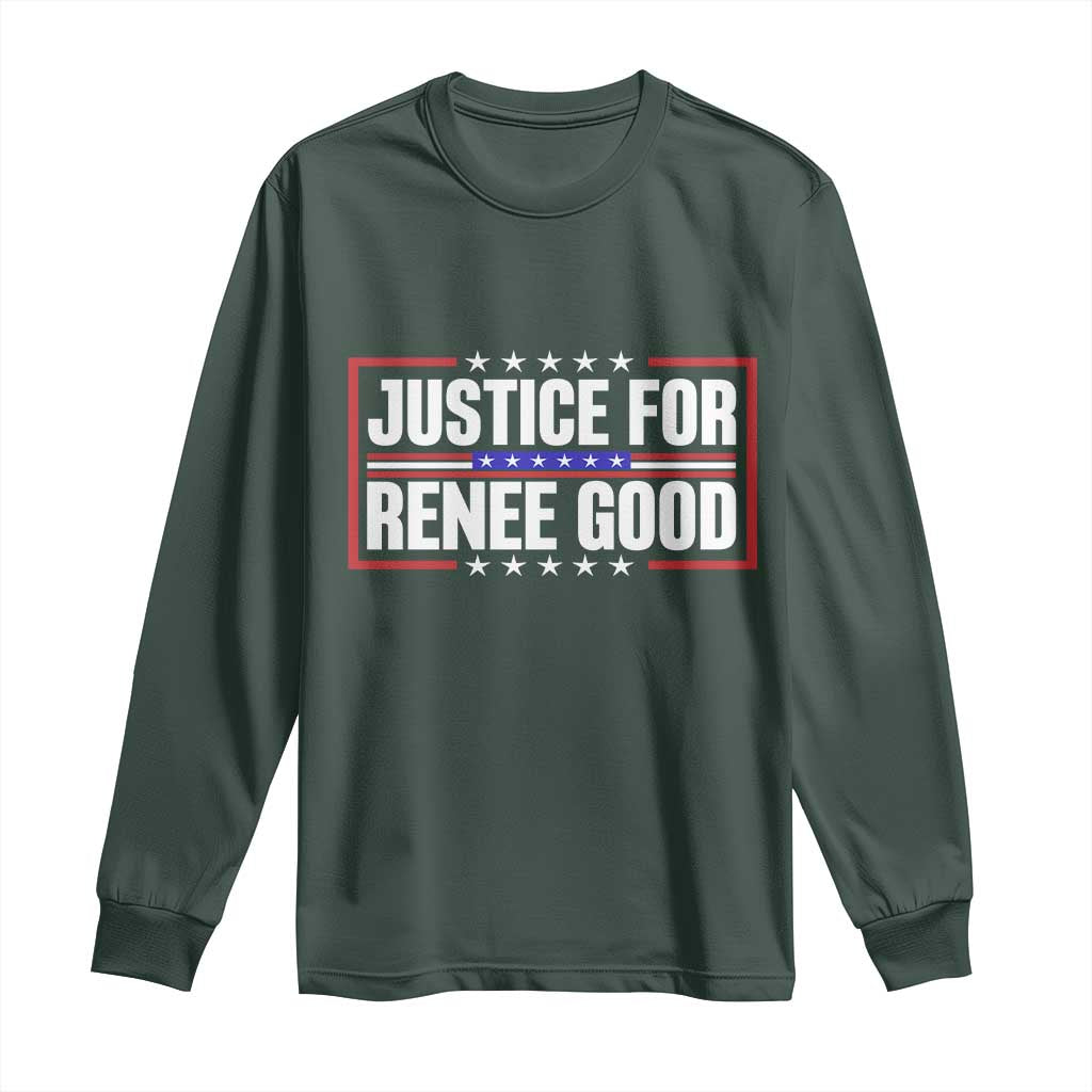Justice for Renee Good Patriotic Long Sleeve Shirt Minneapolis Jan 8 2026 Memorial Red White and Blue TS02 Dark Forest Green Print Your Wear