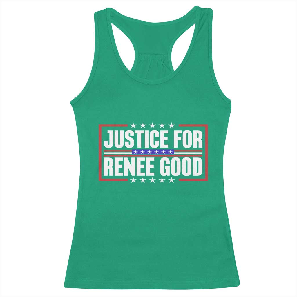 Justice for Renee Good Patriotic Racerback Tank Top Minneapolis Jan 8 2026 Memorial Red White and Blue TS02 Irish Green Print Your Wear