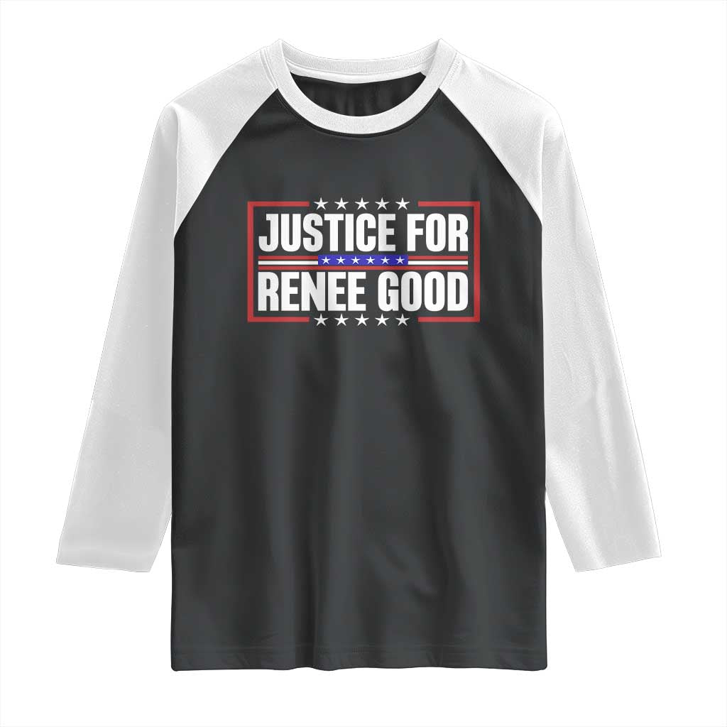Justice for Renee Good Patriotic Raglan Shirt Minneapolis Jan 8 2026 Memorial Red White and Blue TS02 Black White Print Your Wear
