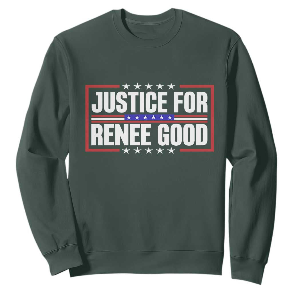 Justice for Renee Good Patriotic Sweatshirt Minneapolis Jan 8 2026 Memorial Red White and Blue TS02 Dark Forest Green Print Your Wear