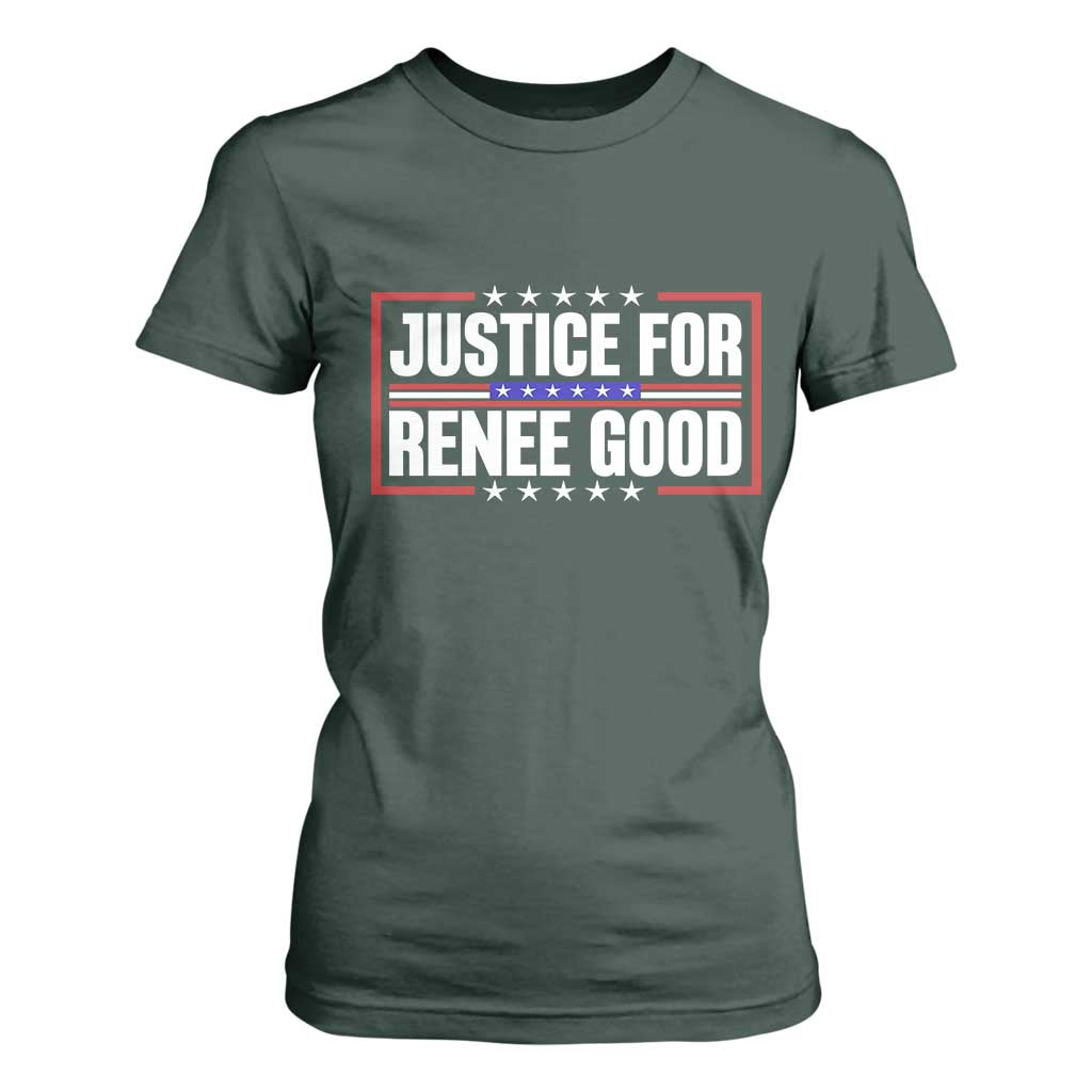 Justice for Renee Good Patriotic T Shirt For Women Minneapolis Jan 8 2026 Memorial Red White and Blue TS02 Dark Forest Green Print Your Wear