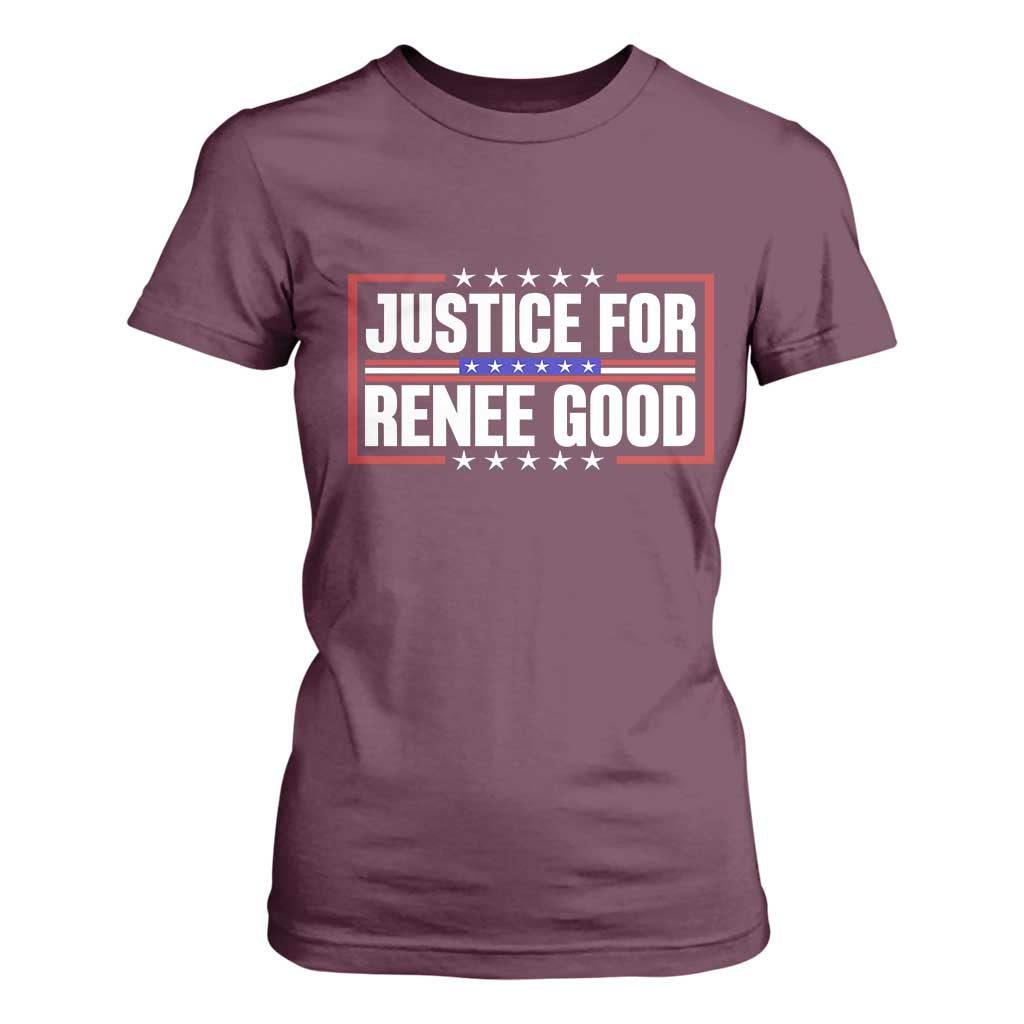 Justice for Renee Good Patriotic T Shirt For Women Minneapolis Jan 8 2026 Memorial Red White and Blue TS02 Maroon Print Your Wear