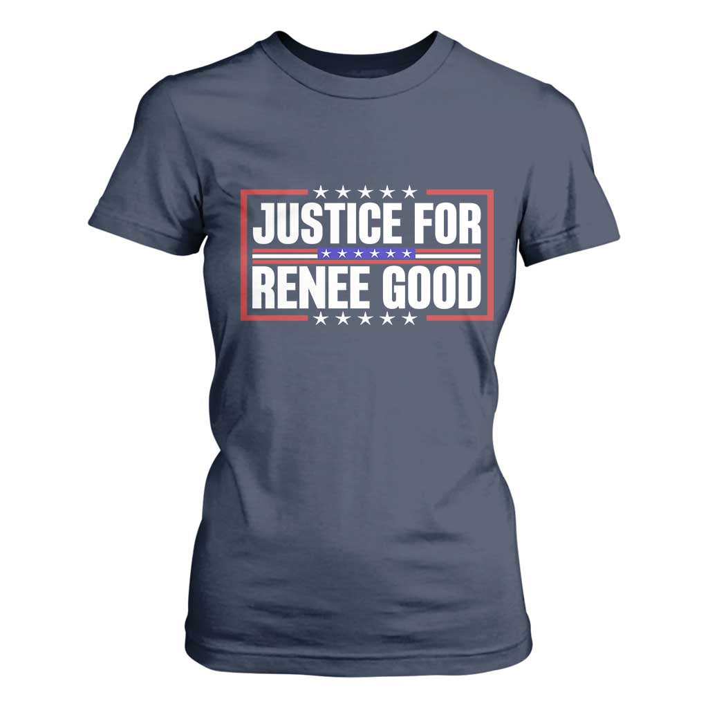 Justice for Renee Good Patriotic T Shirt For Women Minneapolis Jan 8 2026 Memorial Red White and Blue TS02 Navy Print Your Wear