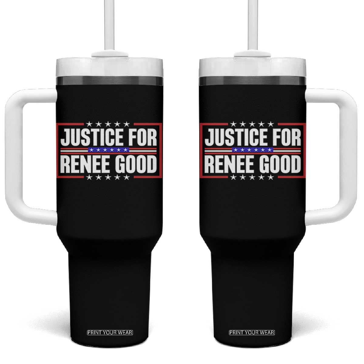 Justice for Renee Good Patriotic Tumbler With Handle Minneapolis Jan 8 2026 Memorial Red White and Blue TS02 One Size: 40 oz Black Print Your Wear