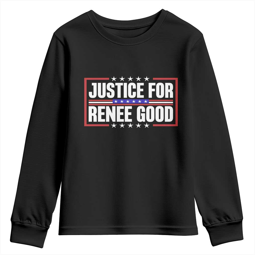 Justice for Renee Good Patriotic Youth Sweatshirt Minneapolis Jan 8 2026 Memorial Red White and Blue TS02 Black Print Your Wear