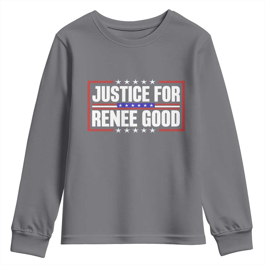 Justice for Renee Good Patriotic Youth Sweatshirt Minneapolis Jan 8 2026 Memorial Red White and Blue TS02 Charcoal Print Your Wear