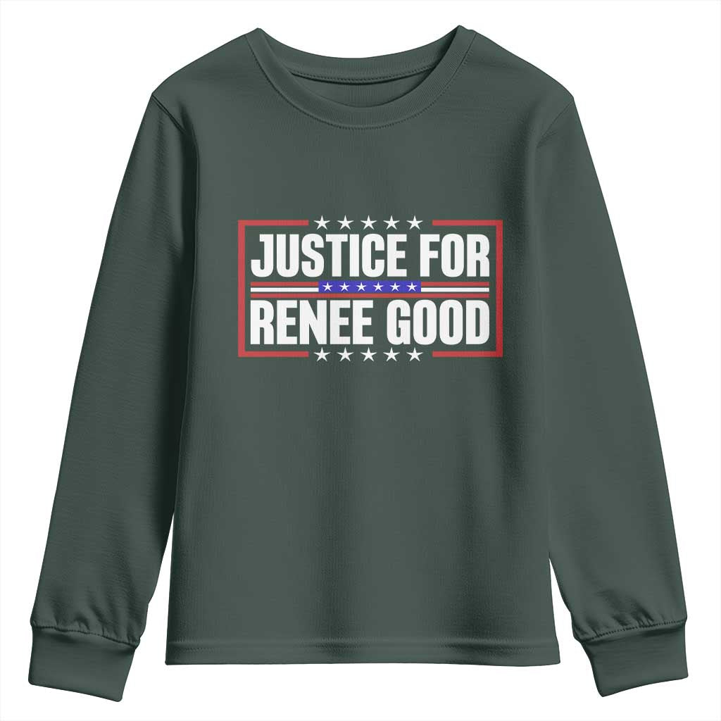 Justice for Renee Good Patriotic Youth Sweatshirt Minneapolis Jan 8 2026 Memorial Red White and Blue TS02 Dark Forest Green Print Your Wear
