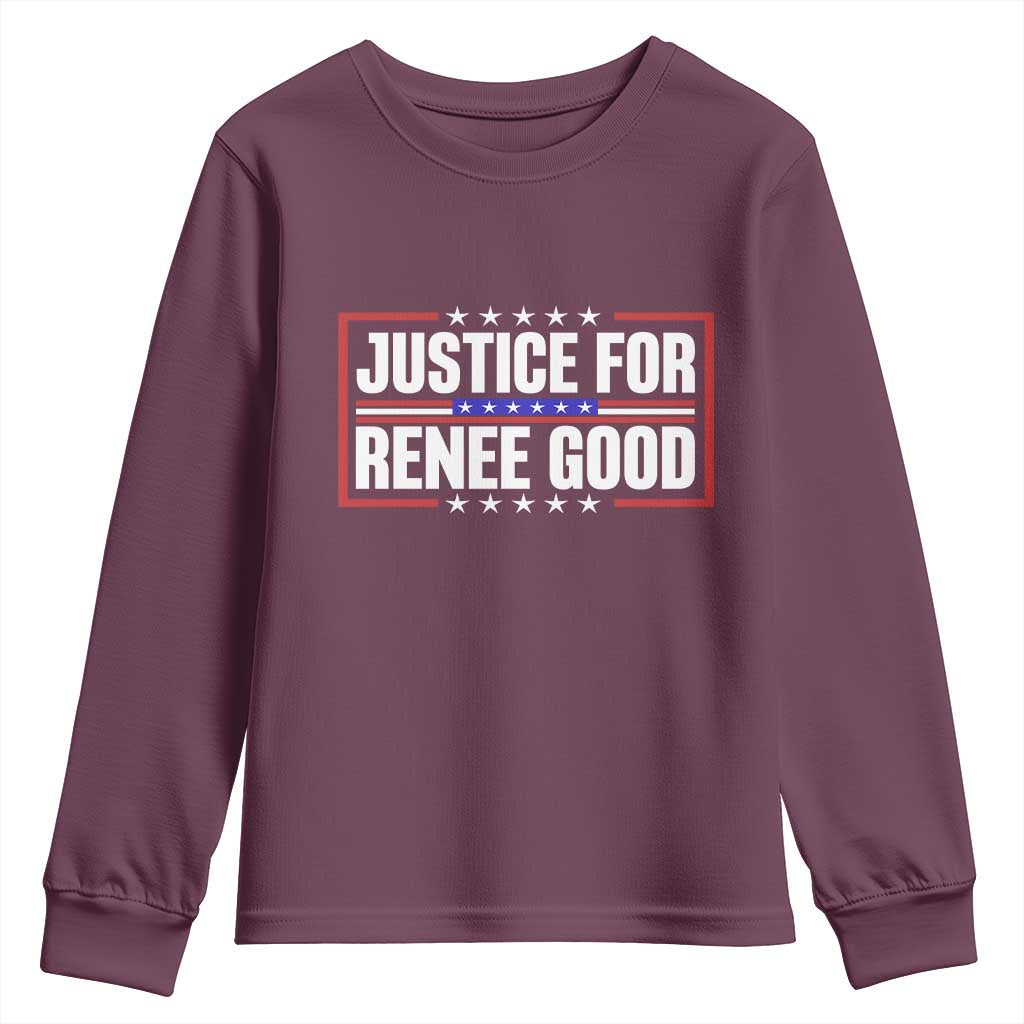 Justice for Renee Good Patriotic Youth Sweatshirt Minneapolis Jan 8 2026 Memorial Red White and Blue TS02 Maroon Print Your Wear